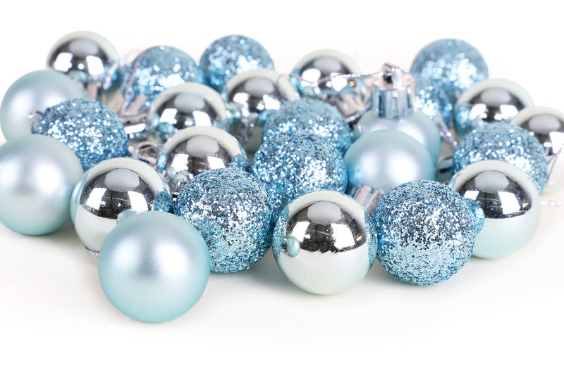 Christmas ConceptsÂ® Pack of 25-25mm Mini Christmas Tree Baubles - Shiny, Matte & Glitter Decorated Ornaments (Ice Blue) - Image 3